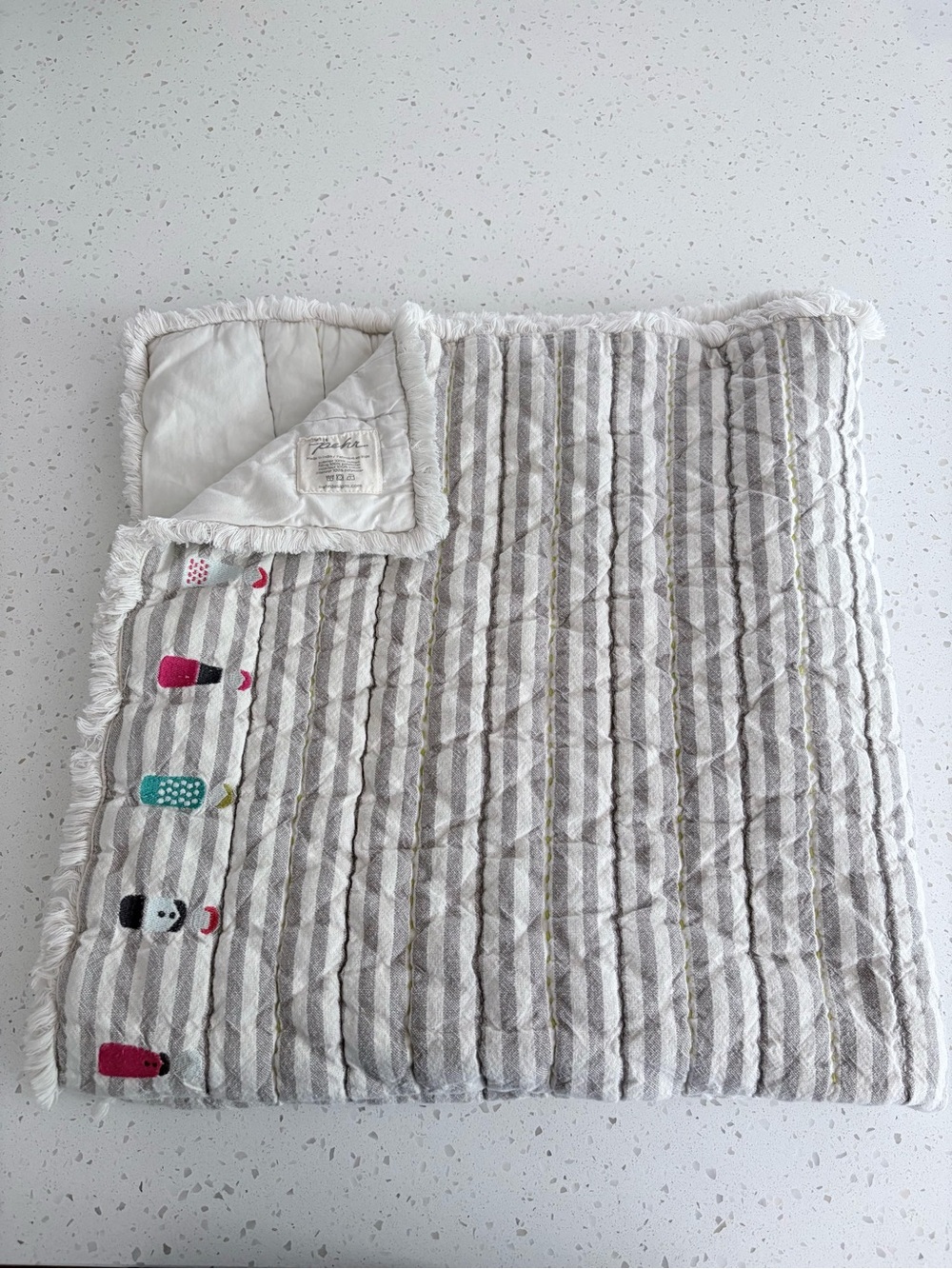 Petit Pehr “Little Peeps” Embroidered Striped Baby Quilt